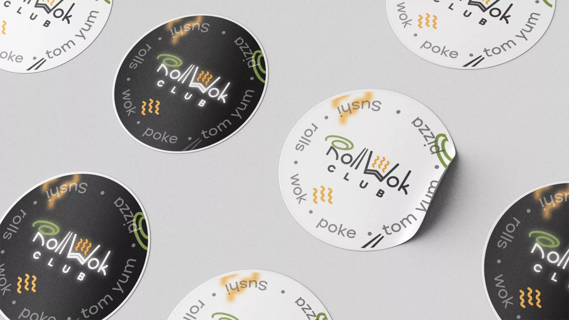 Разработка дизайна наклеек для суши-бара «Roll Wok Club» в Светлом